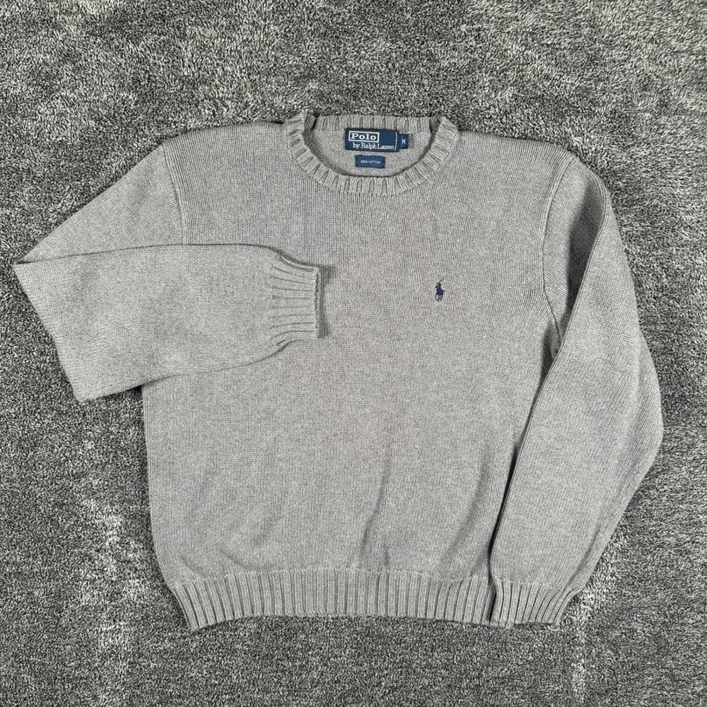 Polo Ralph Lauren Sweater Womens Medium Grey Embroidered Logo Cotton Knit Top